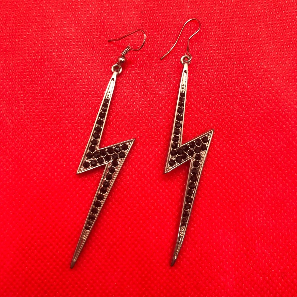 Silver/ Black Lightning Bolt Earrings